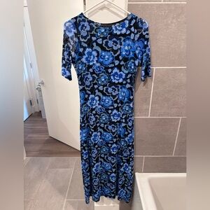 Johnny Was Blue Floral mesh Midi Dress